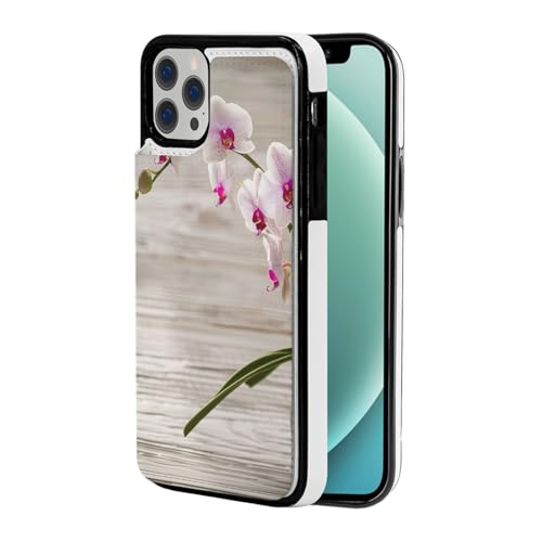 VVTDESA Schutzhülle für iPhone 12 Pro mit Orchideen-Motiv, 15,5 cm (6,1 Zoll), mit Kartenfächern, PU-Leder, Kartenfächer, Klapphülle, Weiß von VVTDESA