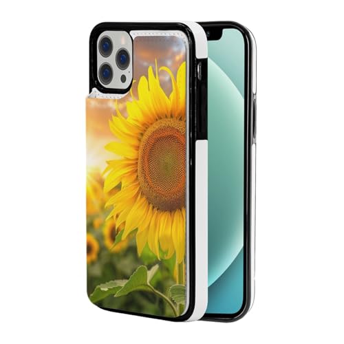 VVTDESA Schutzhülle für iPhone 12 Pro mit Sonnenblumen-Motiv, 15,5 cm (6,1 Zoll), mit Kartenhalter, PU-Leder, Kartenfächer, Klapphülle von VVTDESA