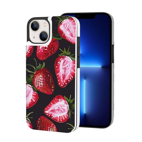 VVTDESA Schutzhülle für iPhone 13 Mini, 5,4 Zoll (13,7 cm), Erdbeermuster, mit Kartenfächern, PU-Leder, Kartenfächer, Klapphülle von VVTDESA