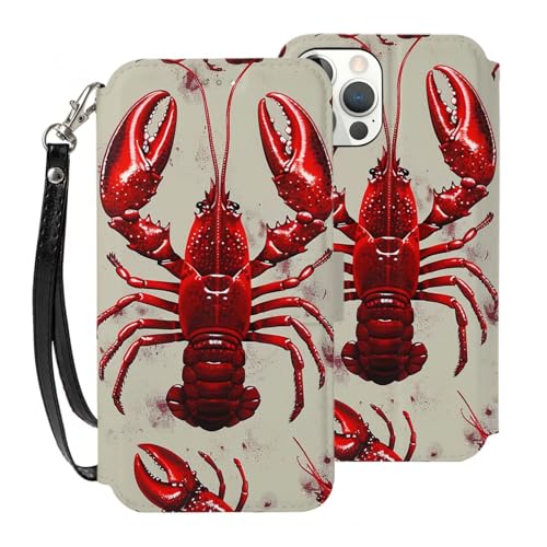 VVTDESA Schutzhülle für iPhone 30,5 - 15,5 cm (12 - 6,1 Zoll), mit Kartenhalter, PU-Leder, Kartenfächer, Klappetui mit Handschlaufe, Rot von VVTDESA