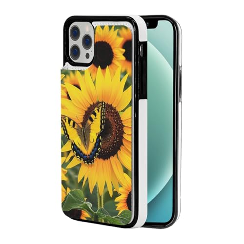 VVTDESA Schutzhülle für iPhone 30,5 - 15,5 cm (12 - 6,1 Zoll), mit Kartenhalter, PU-Leder, Kartenfächer, Klapphülle, Motiv: Schmetterling von VVTDESA