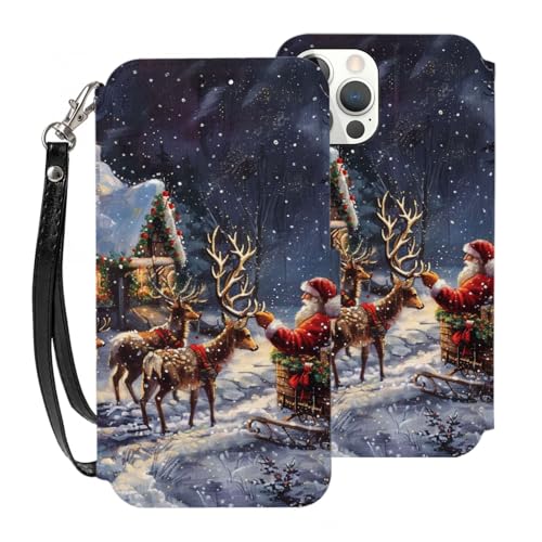 VVTDESA Snow Night Schutzhülle für iPhone 12 Pro Max mit Weihnachtsmann und Hirsch, bedruckt, mit Kartenhalter, PU-Leder, Kartenfächer, Klapphülle mit Handschlaufe, Weiß VVTDESA Snow Night Schutzhülle für iPhone 12 Pro Max mit Weihnachtsmann und Hirsch, bedruckt, mit Kartenhalter, PU-Leder, Kartenfächer, Klapphülle mit Handschlaufe, Weiß von VVTDESA