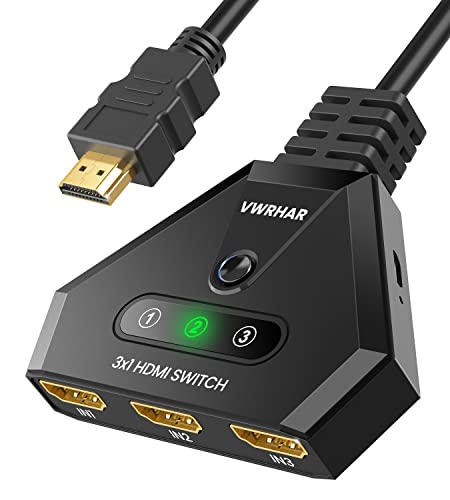 HDMI Verteiler HDMI Switch 4K, UHD HDR Automatische HDMI Splitter 3 in 1 Out, HDMI Switcher UnterstüTzt 4K/3D/HDR/Hd/1080P, Xbox, PS5/4/3, Blu-Ray, Fire TV Stick, HDTV und AppleTV von VWRHar