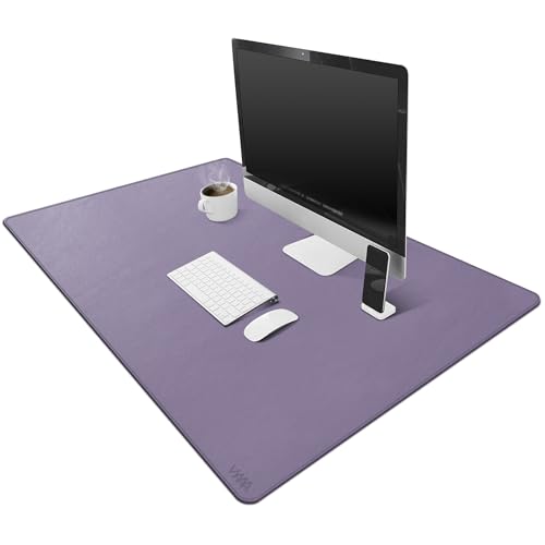 VYAAA Schreibtischunterlage Leder, 100 x 60cm Doppelseitige Tischunterlage，Rutschfest Mauspad, Laptop-Schreibunterlage für Büro und Zuhause (Lila) von VYAAA
