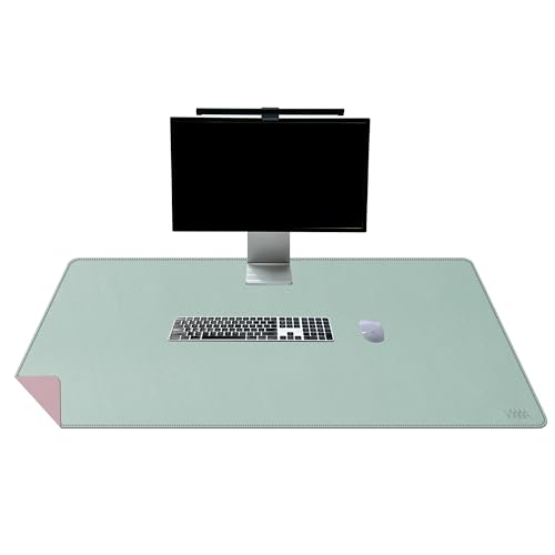 VYAAA Schreibtischunterlage Leder, 100 x 60cm Doppelseitige Tischunterlage，Rutschfest Mauspad, Laptop-Schreibunterlage für Büro und Zuhause (Rosa Grün) von VYAAA