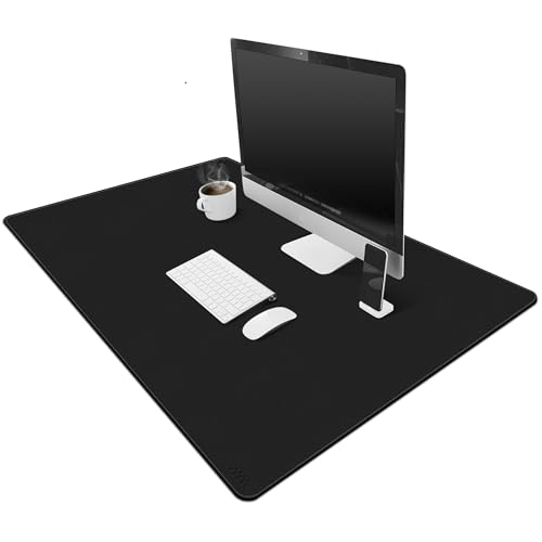 VYAAA Schreibtischunterlage Leder, 100 x 60cm Doppelseitige Tischunterlage，Rutschfest Mauspad, Laptop-Schreibunterlage für Büro und Zuhause (Schwarz) von VYAAA