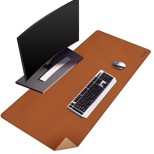 VYAAA Schreibtischunterlage Leder und Kork, 110 x 50cm Doppelseitige Tischunterlage，Rutschfest Mauspad, Laptop-Schreibunterlage für Büro und Zuhause (Braun) von VYAAA