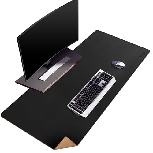 VYAAA Schreibtischunterlage Leder und Kork, 110 x 50cm Doppelseitige Tischunterlage，Rutschfest Mauspad, Laptop-Schreibunterlage für Büro und Zuhause (Schwarz) von VYAAA