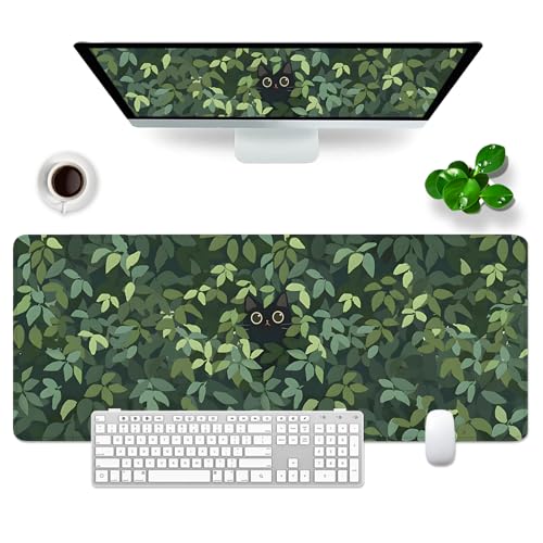 VYEUIAO Grün Gaming Mousepad Katze Schreibtischunterlage 800x300mm XL Mousepad Niedlich Großes Mauspad, Computer PC Professionelle Gamer Mousepad,Kawaii Tastatur Pad von VYEUIAO
