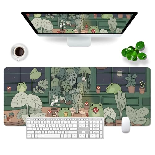 VYEUIAO Grün Gaming Mousepad Schreibtischunterlage 800x300mm XL Mousepad Die Froschfamilie Großes Mauspad, Computer PC Professionelle Gamer Mousepad,Tastatur Pad von VYEUIAO