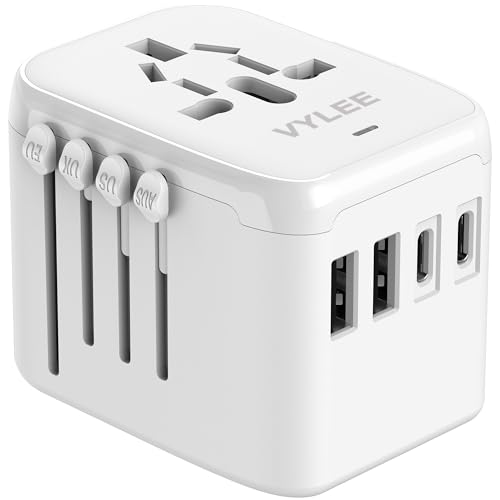 VYLEE Reiseadapter Weltweit, Universal Reisestecker mit 2xUSB-A und 2xUSB-C, Internationaler Steckdosenadapter, 5-in-1 Reiseadapter, Universaladapter für USA England Japan Thailand Italien Australien von VYLEE