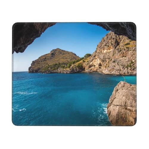 Arch In Mallorca Spanien Mauspad mit genähtem Rand, rutschfeste Gummiunterseite, moderate Oberflächenreibung, rutschfestes Mauspad für Computer, Laptop, Büro und Zuhause von VYONNE