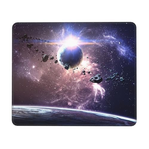 Mauspad Erde und Mond mit genähtem Rand, rutschfeste Gummiunterseite, moderate Oberflächenreibung, rutschfestes Mauspad für Computer, Laptop, Büro und Zuhause von VYONNE