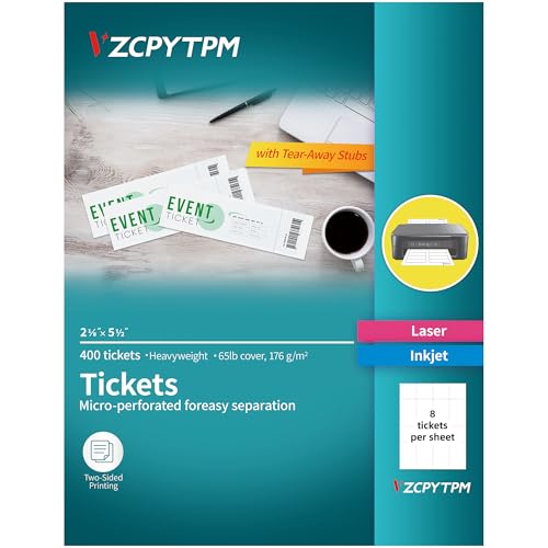 200 bedruckbare Tickets mit Abreißstummeln, 5,4 x 14,9 cm, benutzerdefinierte Tombola-Tickets für Veranstaltungen, Blanko-Tickets für Laser- und Tintenstrahldrucker 200 bedruckbare Tickets mit Abreißstummeln, 5,4 x 14,9 cm, benutzerdefinierte Tombola-Tickets für Veranstaltungen, Blanko-Tickets für Laser- und Tintenstrahldrucker von VZCPYTPM