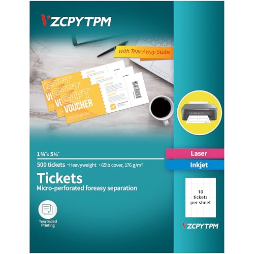 500 bedruckbare Tickets mit Abreißstummeln, 4,4 x 14,9 cm, benutzerdefinierte Tombola-Tickets für Veranstaltungen, Blanko-Tickets für Laser- und Tintenstrahldrucker 500 bedruckbare Tickets mit Abreißstummeln, 4,4 x 14,9 cm, benutzerdefinierte Tombola-Tickets für Veranstaltungen, Blanko-Tickets für Laser- und Tintenstrahldrucker von VZCPYTPM