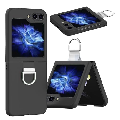 VZU Hülle für Samsung Galaxy Z Flip 6, Hartes PC Etui Case Faltbare Hülle Schlanke Stoßdämpfung Handyhülle mit 360 Grad Drehung Ringhalter Schutzhülle (Grün) (Hülle-Schwarz) von VZU