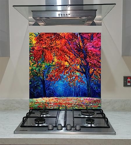 Spritzschutz mit Herbstwald, Paneelküche, gehärtetes Glas, beliebige Größe, Vaartglas (Breite 60 x Höhe 65 /cm) von Va Art Glass