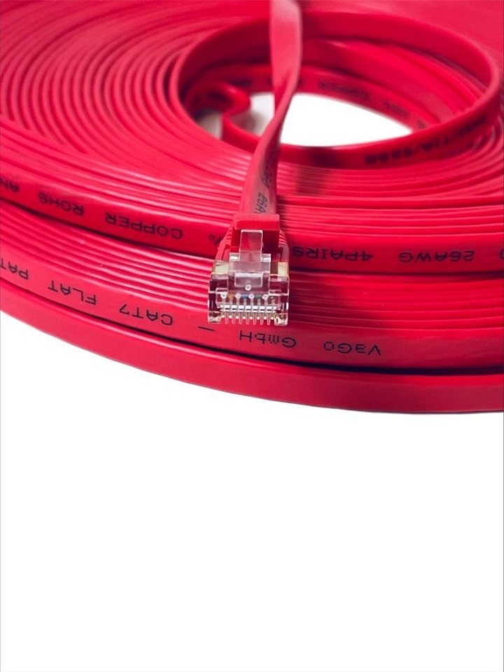 VaGo-Tools CAT7 Patchkabel Netzwerkkabel rot 0,5m flach LAN-Kabel, RJ45, RJ45 von VaGo-Tools
