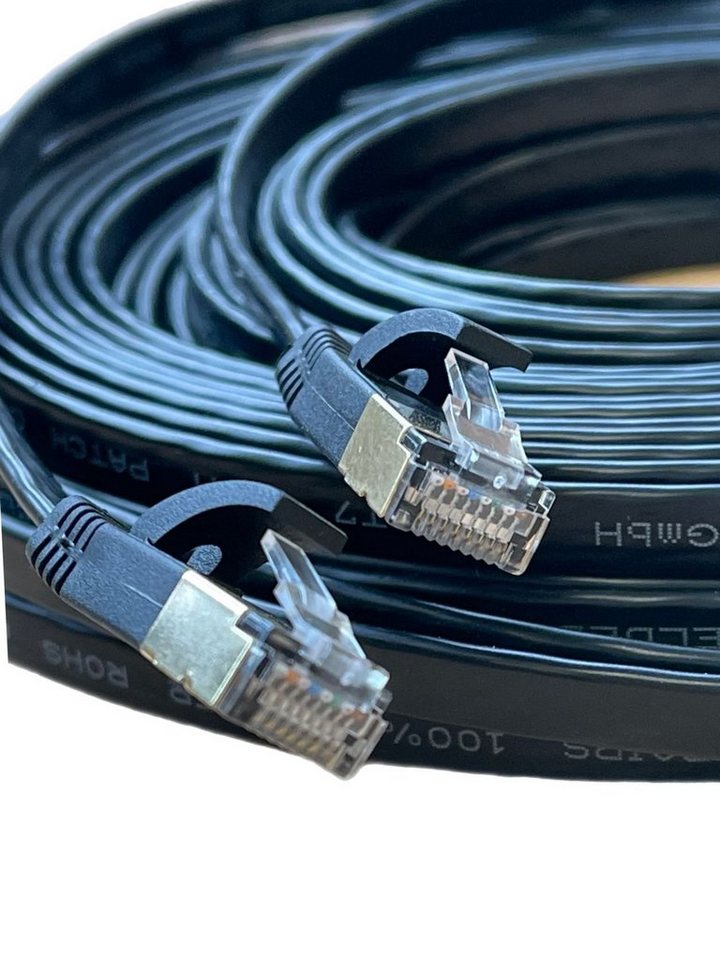 VaGo-Tools CAT7 Patchkabel Netzwerkkabel schwarz 20m flach LAN-Kabel, RJ45, RJ45 von VaGo-Tools