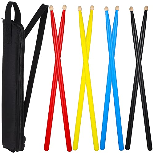 Vaguelly 7A Drumsticks, 4 Paar Schlagzeugstöcke inkl. Sticks Tasche, Ahornholz Trommelstöcke, ovaler Holzkopf, Schlagzeug Zubehör Drum Sticks für Anfänger, Schüler von Vaguelly