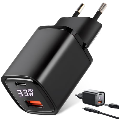 33W USB C Ladegerät mit LED Display, 2 Port Schnellladegerät mit Mini-Größe,QC PD 3.0 PPS Power Adapter,Fast Charger Kompatibel mit iPhone 11 12 13 Pro Max,iPad,Samsung Galaxy S22 S21,Xiaomi, Huawei von Vaileal
