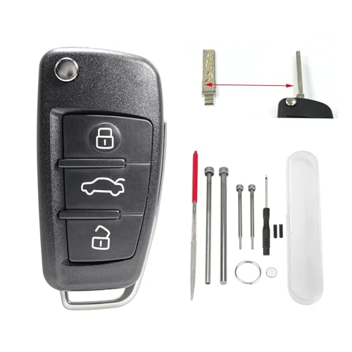 3 Tasten Flip Autoschlüssel Shell mit Pin Removal Tool Nadelfeile für Audi A1 A3 A4 A6 A8 TT Q3 Q7 S6 von Vailikey