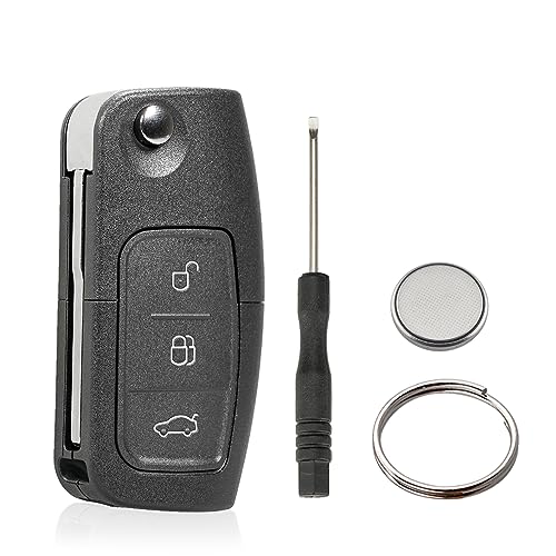 3 Tasten Schlüssel Fernbedienung Gehäuse für Ford Fiesta Focus Mondeo Smax Cmax Kuga (Mit Batterien) von Vailikey