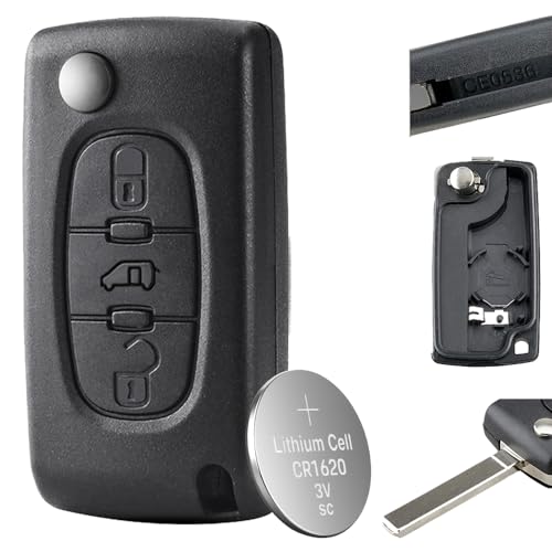 3 Tasten Schlüsselanhänger Gehäuse Ersatz passend für Citroen Berlingo Peugeot Partner Van mit VA2 Klinge und Batterie von Vailikey