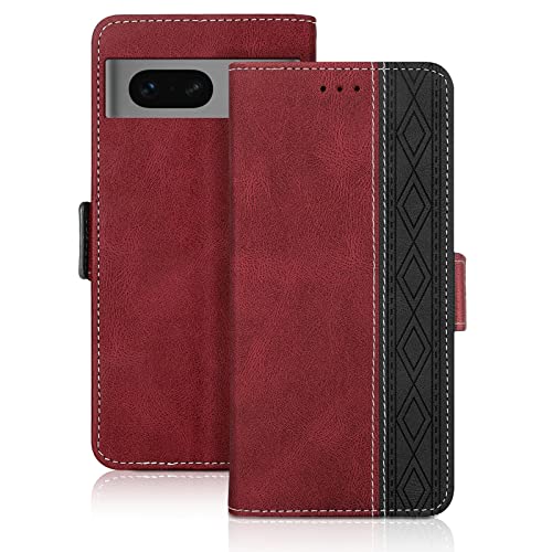 Vaitasy Handyhülle Google Pixel 7, Premium PU Leder Schutzhülle mit Kartenfach Wallet Standfunktion Cover Magnetverschluss Hülle Kompatibel mit Pixel 7, Rot von Vaitasy