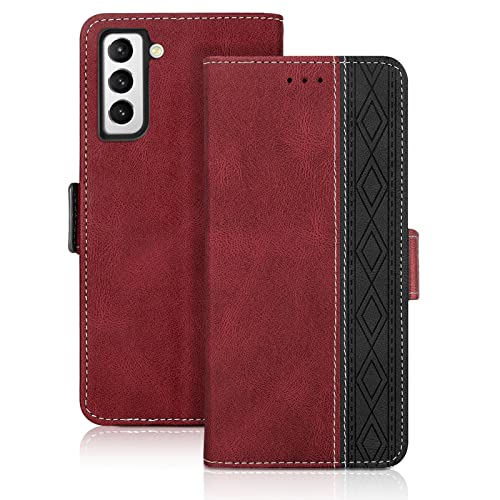 Vaitasy Handyhülle Samsung Galaxy S21 Plus 5G, Premium PU Leder Schutzhülle mit Kartenfach Wallet Standfunktion Cover Magnetverschluss Hülle Kompatibel mit Galaxy S21 Plus, Rot von Vaitasy