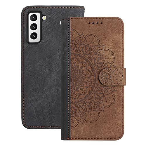 Vaitasy Handyhülle Samsung Galaxy S22 5G, Premium PU Leder Flip Schutzhülle mit Magnetisch Kartenfach Ständer Cover Hülle für Galaxy S22 - Mandala Braun von Vaitasy