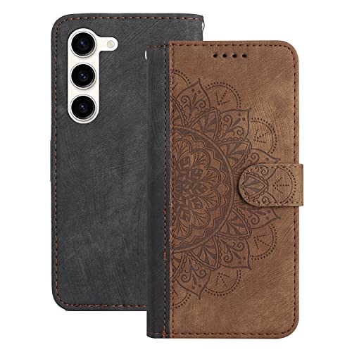 Vaitasy Handyhülle Samsung Galaxy S23 5G, Premium PU Leder Flip Schutzhülle mit Magnetisch Kartenfach Ständer Cover Hülle für Galaxy S23 5g - Mandala Braun von Vaitasy