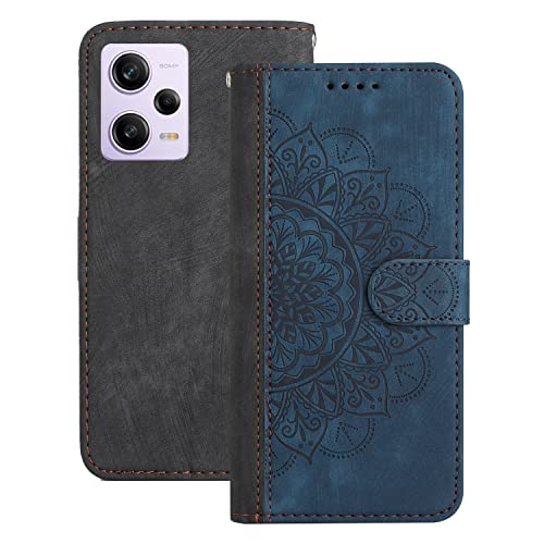 Vaitasy Handyhülle Xiaomi Redmi Note 12 Pro, Premium PU Leder Flip Schutzhülle mit Magnetisch Kartenfach Ständer Cover Hülle für Redmi Note 12 Pro - Mandala Blau von Vaitasy