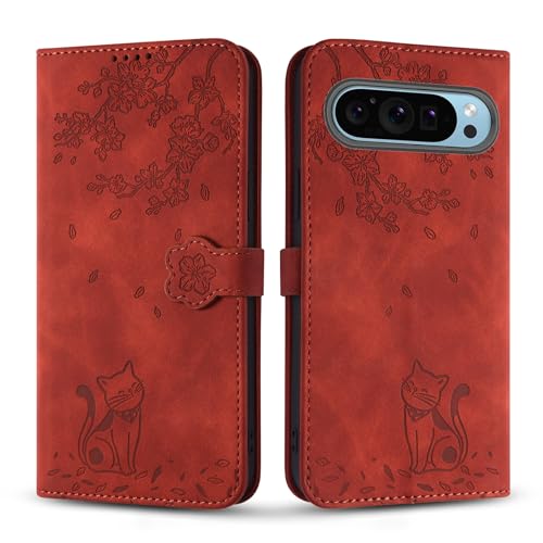 Vaitasy Handyhülle für Google Pixel 9 Pro XL, Premium PU Leder Cover mit Magnetic Closure Ständer Schutzhülle für Google 9 Pro XL - Kaffee Katze von Vaitasy