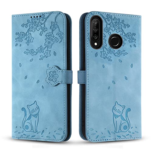 Vaitasy Handyhülle für Huawei P30 Lite, Premium PU Leder Cover mit Magnetic Closure Ständer Schutzhülle für P30 Lite - Blau Katze von Vaitasy