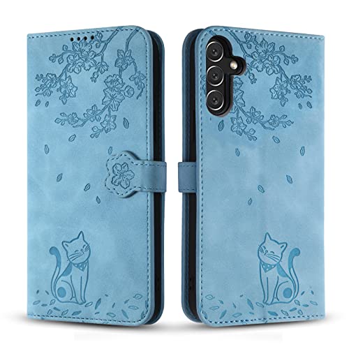 Vaitasy Handyhülle für Samsung Galaxy A34 5G, Premium PU Leder Cover mit Magnetic Closure Ständer Schutzhülle für Galaxy A34 5g - Blau Katze von Vaitasy