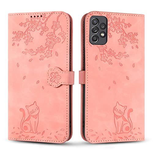 Vaitasy Handyhülle für Samsung Galaxy A53 5G, Premium PU Leder Cover mit Magnetic Closure Ständer Schutzhülle für Galaxy A53 5g - Rosa Katze von Vaitasy