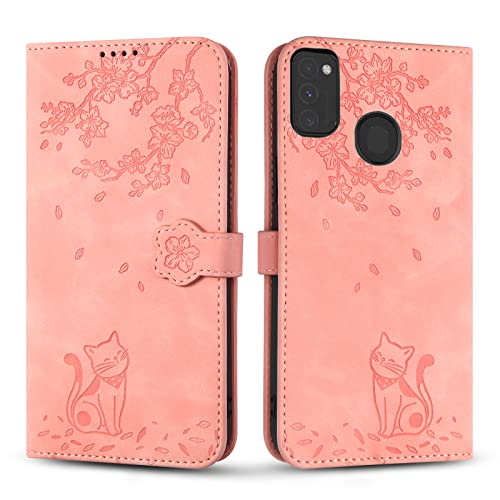 Vaitasy Handyhülle für Samsung Galaxy M21/ M30s, Premium PU Leder Cover mit Magnetic Closure Ständer Schutzhülle für Galaxy M30s - Rosa Katze von Vaitasy