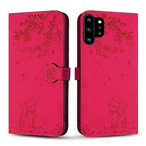 Vaitasy Handyhülle für Samsung Galaxy Note 10 Plus 5G, Premium PU Leder Cover mit Magnetic Closure Ständer Schutzhülle für Galaxy Note 10+ 5G - Rose Rot Katze von Vaitasy