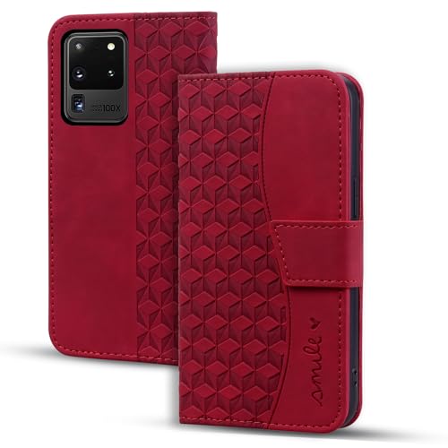 Vaitasy Handyhülle für Samsung Galaxy S20 Ultra Hülle Premium PU Leder Magnetverschluss Schutzhülle mit Kartensteckplatz für Galaxy S20 Ultra - Rot von Vaitasy