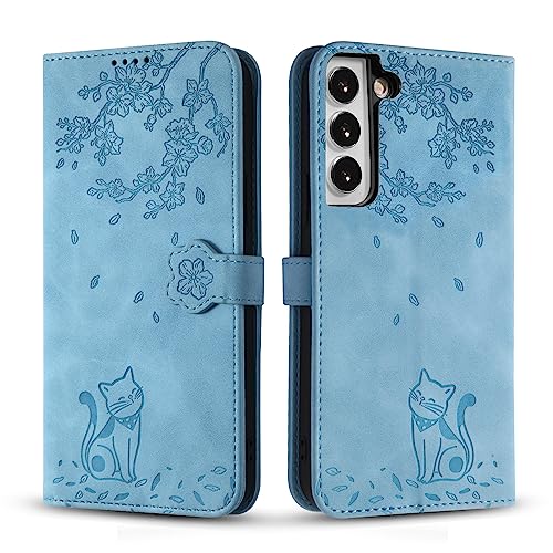 Vaitasy Handyhülle für Samsung Galaxy S22, Premium PU Leder Cover mit Magnetic Closure Ständer Schutzhülle für Galaxy S22 - Blau Katze von Vaitasy