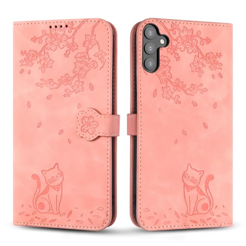 Vaitasy Handyhülle für Samsung Galaxy S23, Premium PU Leder Cover mit Magnetic Closure Ständer Schutzhülle für Galaxy S23 - Rosa Katze von Vaitasy