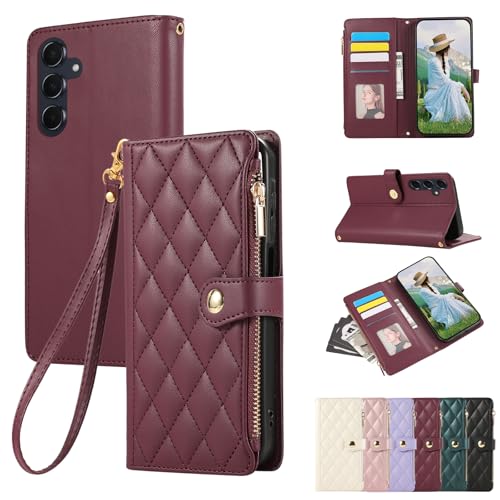 Vaitasy Handyhülle für Samsung Galaxy S25 Plus/ S24 Plus Reißverschluss Hülle Business PU Leder Klapphülle für Galaxy S24 Plus Schutzhülle mit Kartensteckplatz Ständer Rot von Vaitasy