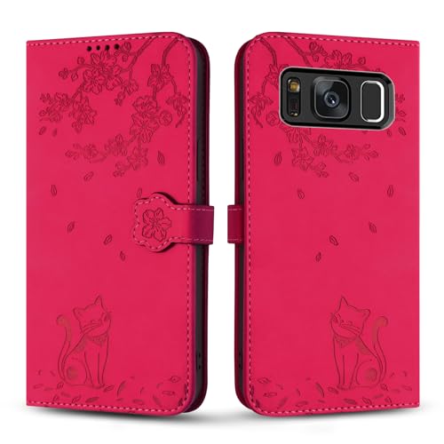 Vaitasy Handyhülle für Samsung Galaxy S8, Premium PU Leder Cover mit Magnetic Closure Ständer Schutzhülle für Galaxy S8 - Rose Rot Katze von Vaitasy