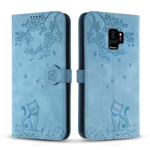 Vaitasy Handyhülle für Samsung Galaxy S9, Premium PU Leder Cover mit Magnetic Closure Ständer Schutzhülle für Galaxy S9 - Blau Katze von Vaitasy