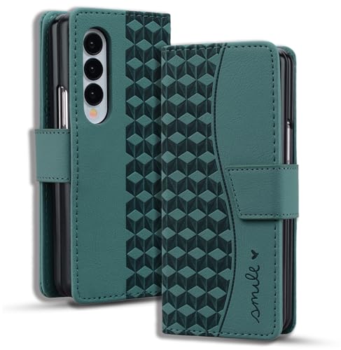 Vaitasy Handyhülle für Samsung Galaxy Z Fold3 Hülle Premium PU Leder Magnetverschluss Schutzhülle mit Kartensteckplatz für Galaxy Z Fold 3 - Grün von Vaitasy