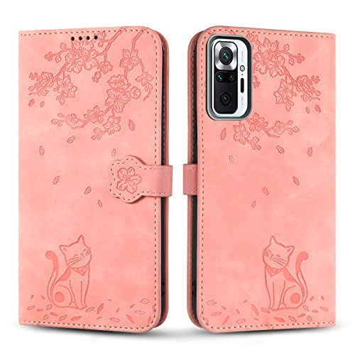 Vaitasy Handyhülle für Xiaomi Redmi Note 10 Pro 4G, Premium PU Leder Cover mit Magnetic Closure Ständer Schutzhülle für Redmi Note 10 Pro Max - Rosa Katze von Vaitasy