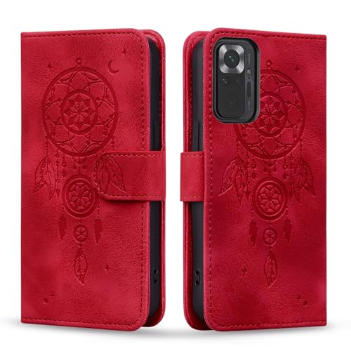 Vaitasy Handyhülle für Xiaomi Redmi Note 10 Pro 4G Traumfänger PU Leder Hülle Klapphülle mit Magnetisch Ständer Brieftasche Schutzhülle für Redmi Note 10 Pro Max 4G Rot Dreamcatcher von Vaitasy