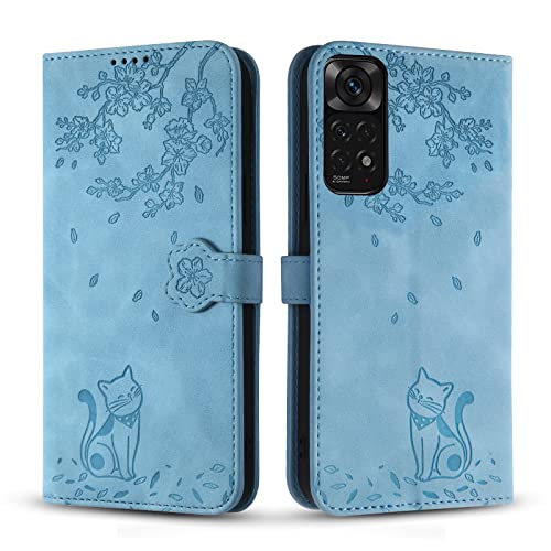 Vaitasy Handyhülle für Xiaomi Redmi Note 11/ Note 11S, Premium PU Leder Cover mit Magnetic Closure Ständer Schutzhülle für Redmi Note 11S - Blau Katze von Vaitasy