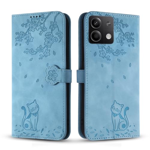 Vaitasy Handyhülle für Xiaomi Redmi Note 13, Premium PU Leder Cover mit Magnetic Closure Ständer Schutzhülle für Redmi Note 13 - Blau Katze von Vaitasy